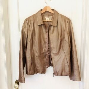 Metallic Bronze Genuine Leather Jacket Vintage Classic Lined collared size L